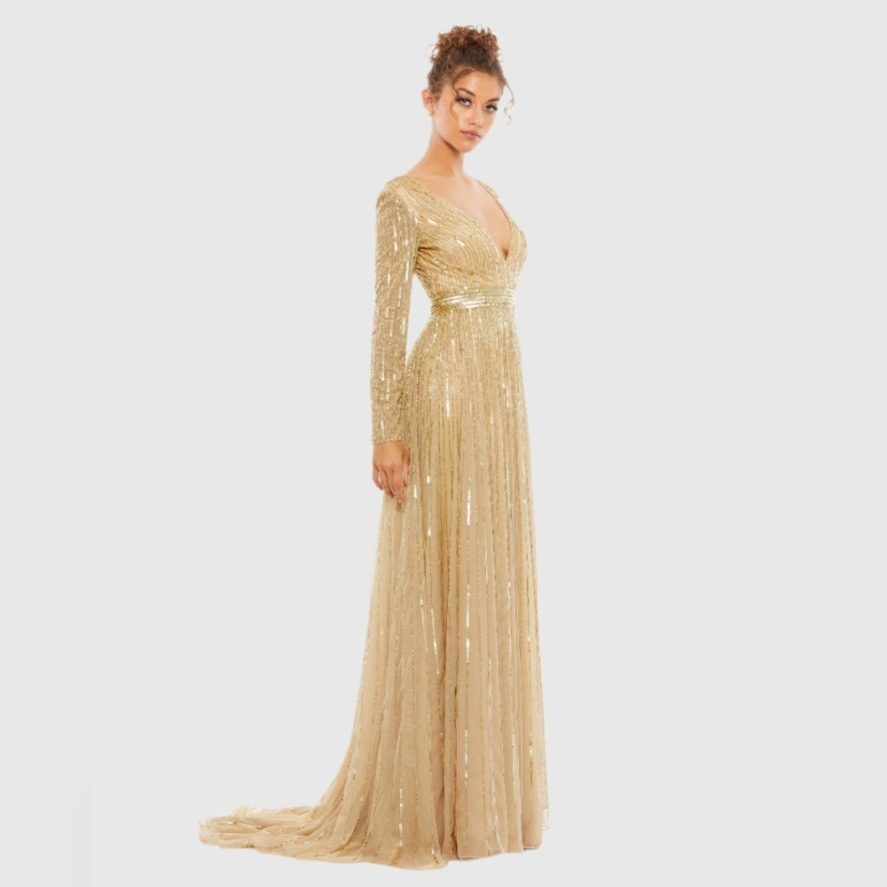 Mac Duggal Gold Long Sleeve Sequin Dress - Picture 3 of 9